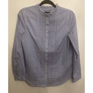 J CREW Ruffleneck tuxedo shirt in striped lightweight cotton poplin Blue‎ XS